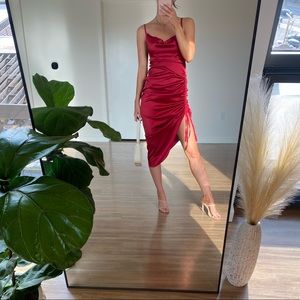 Deep Red Satin Midi Dress